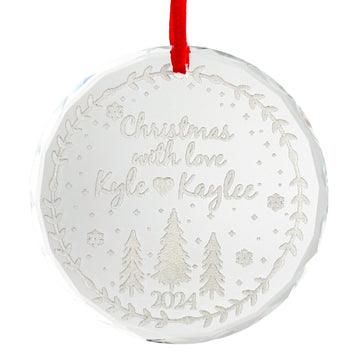 Personalized "Christmas with Love" 2024 Ornament – Custom Engraved Crystal Christmas Ornament with Names – Perfect Gift for Couples and Newlyweds – Elegant Clear Glass Holiday Decoration with Red Ribbon