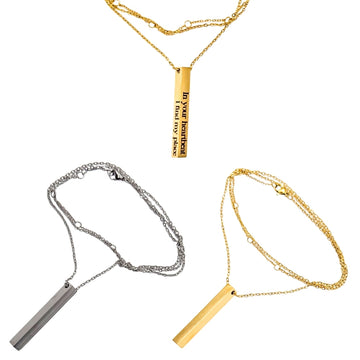 Custom Four-Sided Bar Pendant Necklace – Personalized Engraved Jewelry for Men and Women in Gold