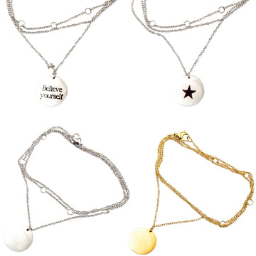 Custom Engraved Disc Pendant Necklace – Minimalist Layered Chain Jewelry