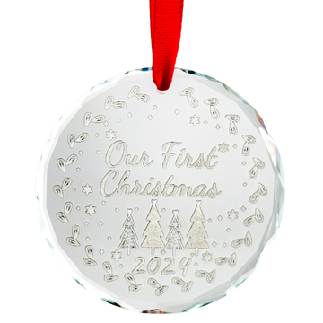 Our First Christmas 2024 Ornament – Personalized Crystal Christmas Ornament with Engraving – Perfect Newlywed Gift for Couples – Elegant Clear Glass Christmas Tree Decoration