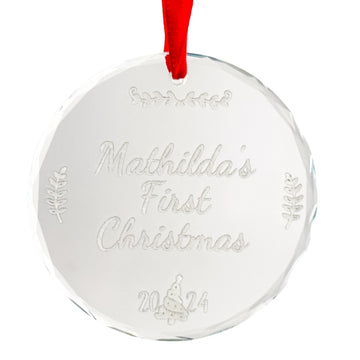 Personalized Baby’s First Christmas Ornament 2024 – Custom Engraved Crystal Ornament for Newborns – Elegant Glass Christmas Tree Decoration with Baby’s Name – Baby’s First Holiday Keepsake