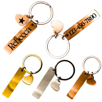 Personalized Name and Phone Number Keychains – Custom Engraved Bar and Heart Design – Stainless Steel Key Rings for Him or Her – Perfect for Gifts, Anniversaries, or Everyday Use