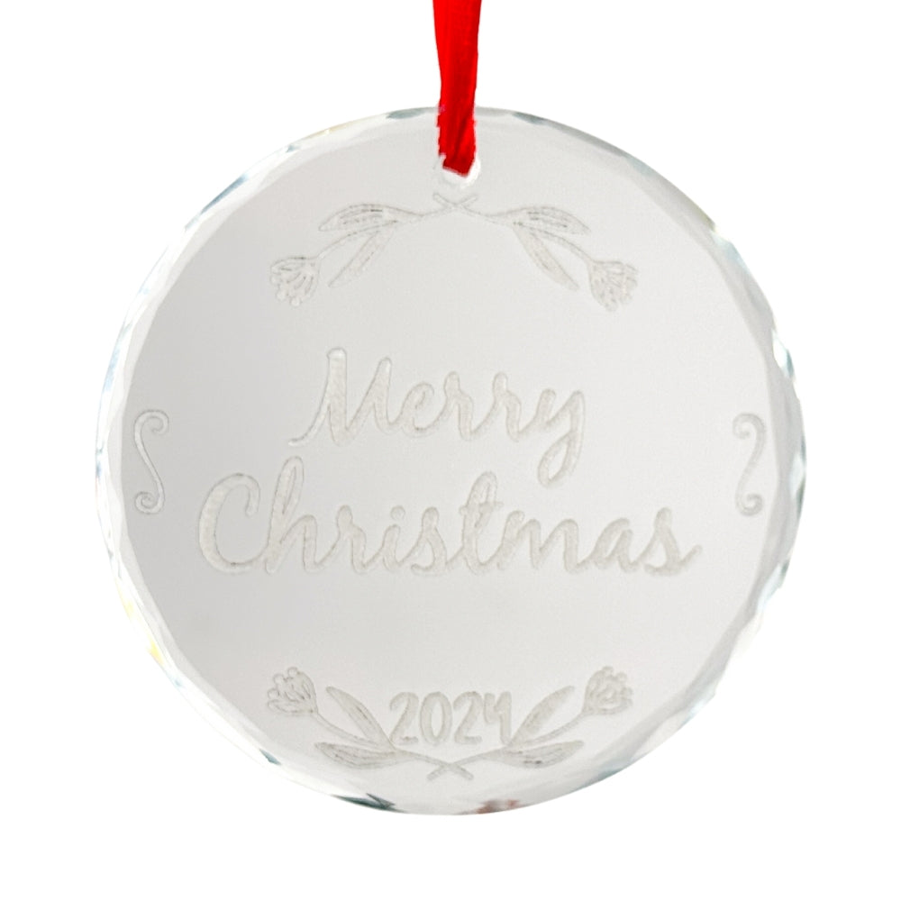 Custom Engraved Merry Christmas Ornament –Personalized Elegant Clear Glass Christmas Tree Decoration