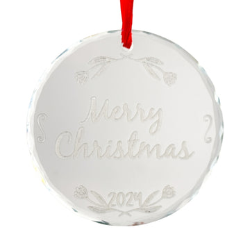 Custom Engraved Merry Christmas Ornament –Personalized Elegant Clear Glass Christmas Tree Decoration