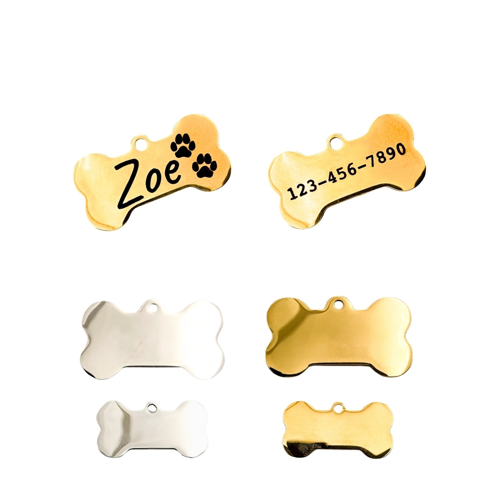 Custom Engraved Gold Dog Tags with Paw Print – Personalized Bone-Shaped Pet ID Tags for Dogs &amp; Cats - Stainless Steel Silent Tags - Custom Name &amp; Phone Number