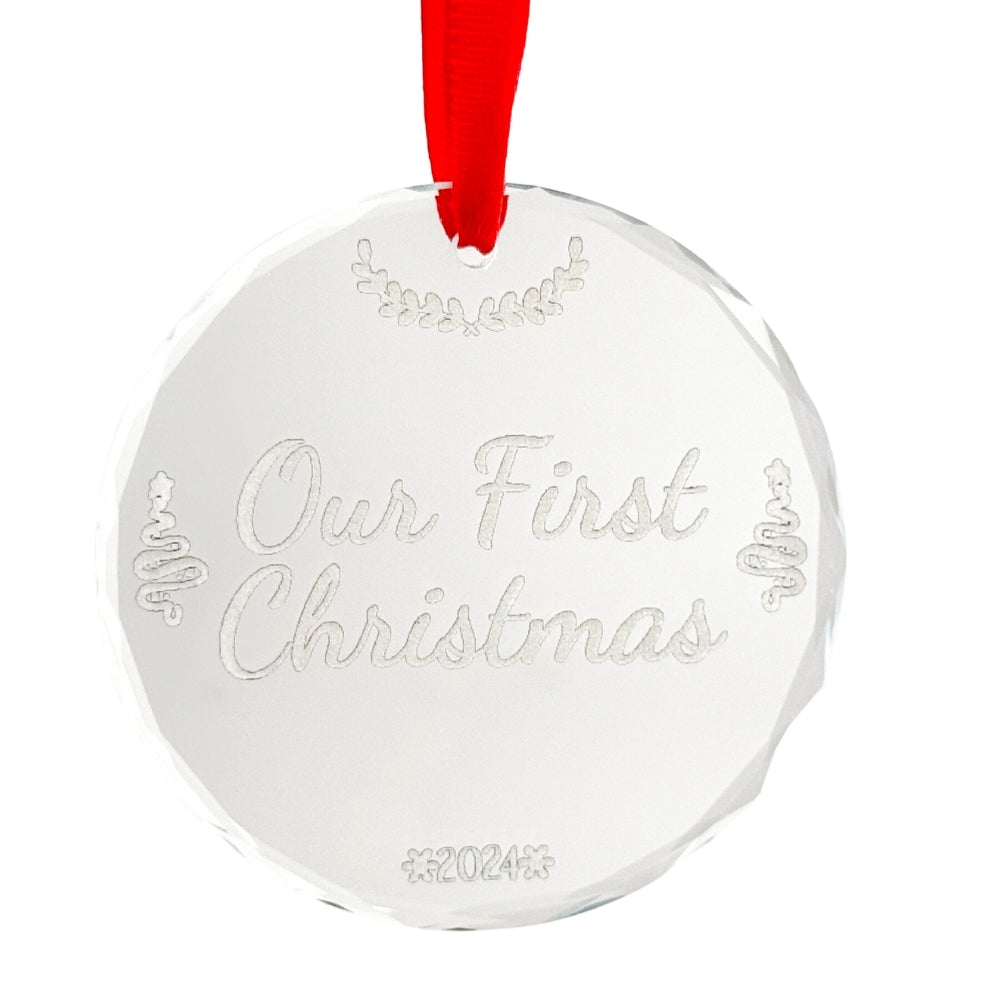 Personalized Our First Christmas Ornament 2024 – Custom Engraved Crystal Keepsake with Year – Elegant Glass Ornament for Newlyweds – Perfect First Christmas Married Decoration