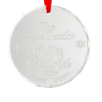 Personalized Family Christmas Ornament 2024 – Custom Engraved Crystal Ornament with Family Name – Elegant Glass Holiday Keepsake – Clear Christmas Tree Decoration with Red Ribbon