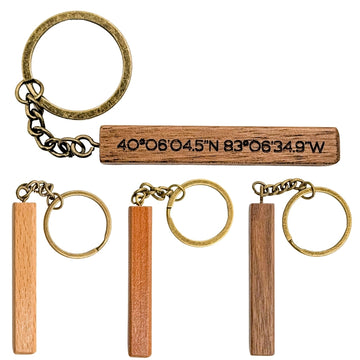 Customizable Wooden Location Keychain - Personalized Engraved Keychain for Couples - Ideal Backpack Decorations - Custom Name Keychain with Engraving - Key Bar