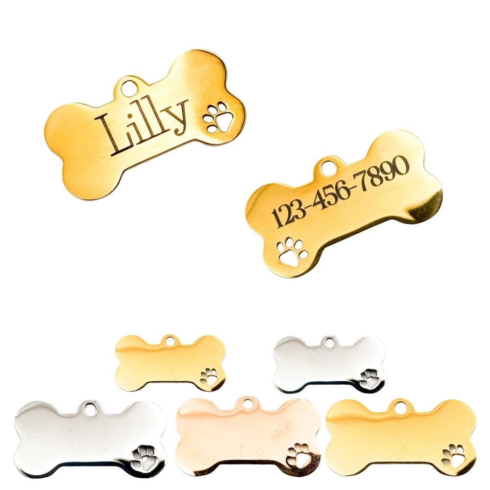 Personalized Bone-Shaped Dog Tags with Name and Phone Number – Custom Engraved Pet ID Tags for Dogs