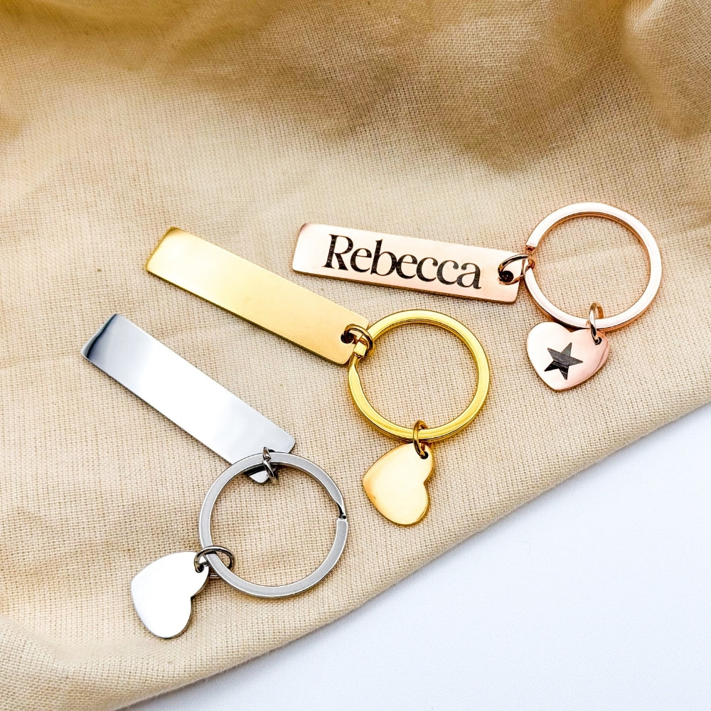 Personalized Name and Phone Number Keychains – Custom Engraved Bar and Heart Design – Stainless Steel Key Rings for Him or Her – Perfect for Gifts, Anniversaries, or Everyday Use