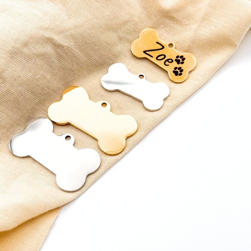 Custom Engraved Gold Dog Tags with Paw Print – Personalized Bone-Shaped Pet ID Tags for Dogs &amp; Cats - Stainless Steel Silent Tags - Custom Name &amp; Phone Number